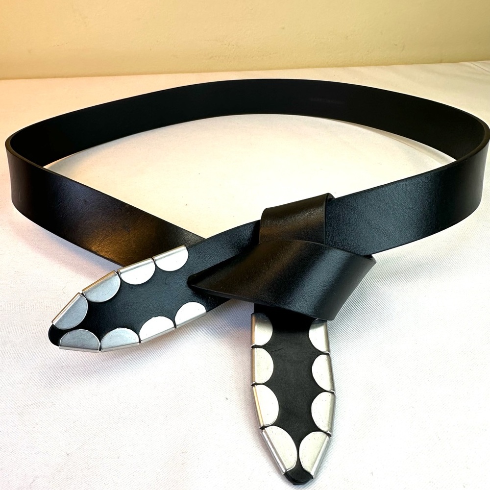 Isabel Marant Black Leather Belt with Silver Stud Accents